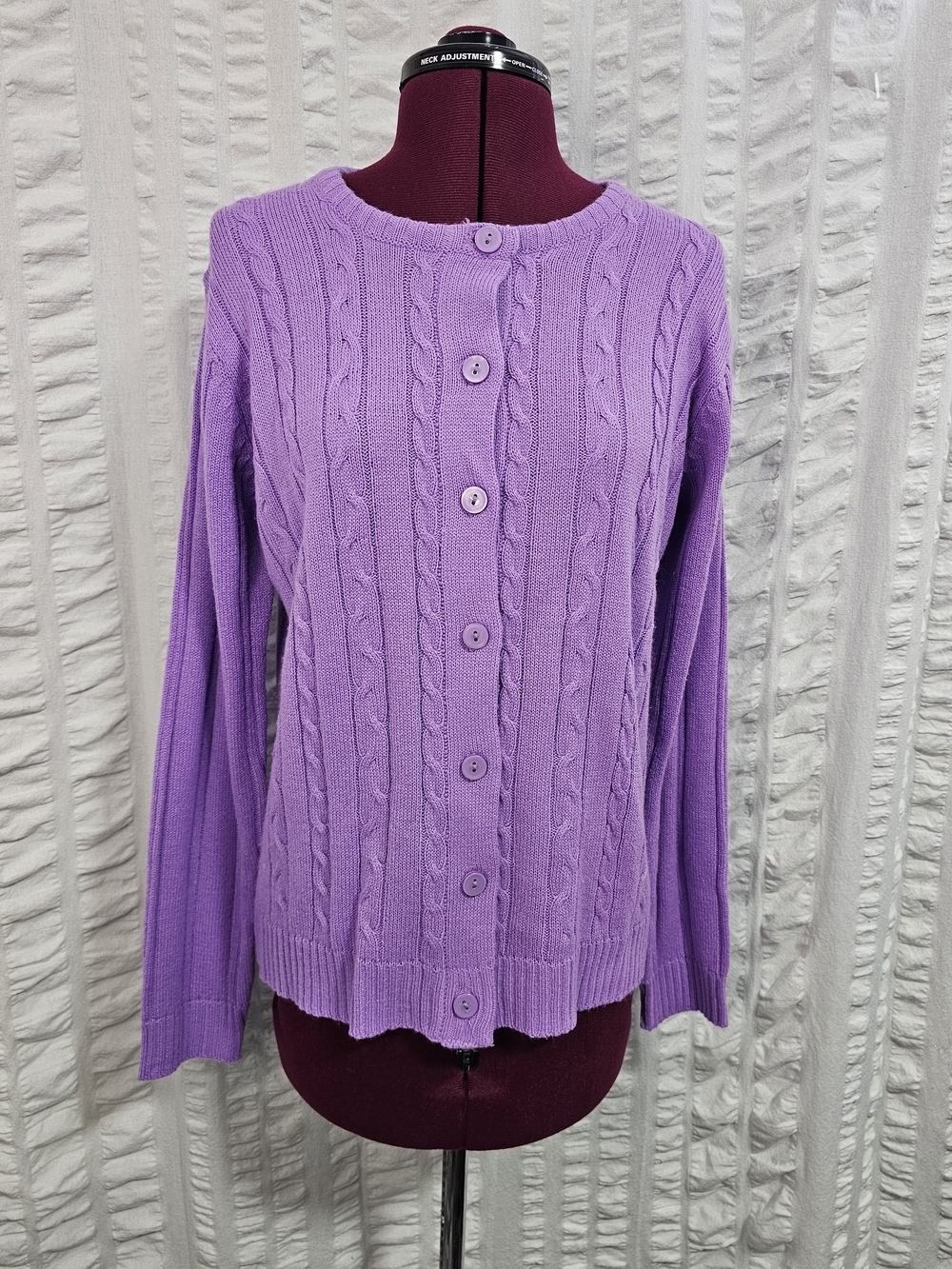 Sara Morgan Cable-Knit Button-Front Cardigan in Lavender Lilac